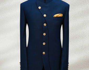 Navy Blue Embroidered Jodhpuri Suit For Men Bandhgala Suit For Wedding Indian Prince Suit Jodhpuri Jacket Groom Attire Made To Order