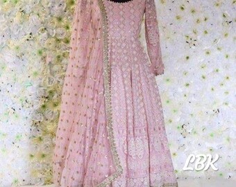Abito Anarkali con ricamo Chikankari Lucknawi per donna, Salwar Kameez di design per donna, abito indiano, Lehenga indiano