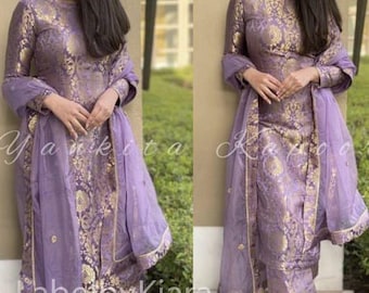 Beau brocart Salwar Kameez & Dupatta pour femme costume Salwar pour mariage pantalon kurta costume punjabi prêt-à-porter ethnique indien Salwar Kameez