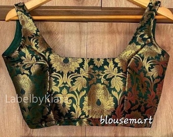 Sleeveless Banarasi Brocade Blouse For Women Sari Blouse Readymade Blouse Indian Crop Top Wedding Lengha Choli Partywear Top For Functions