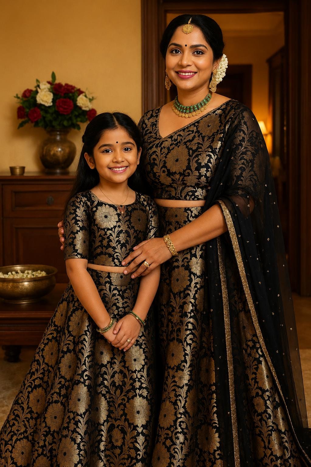 black gold indian dresses Black and Gold Embroidered Anarkali main image 0