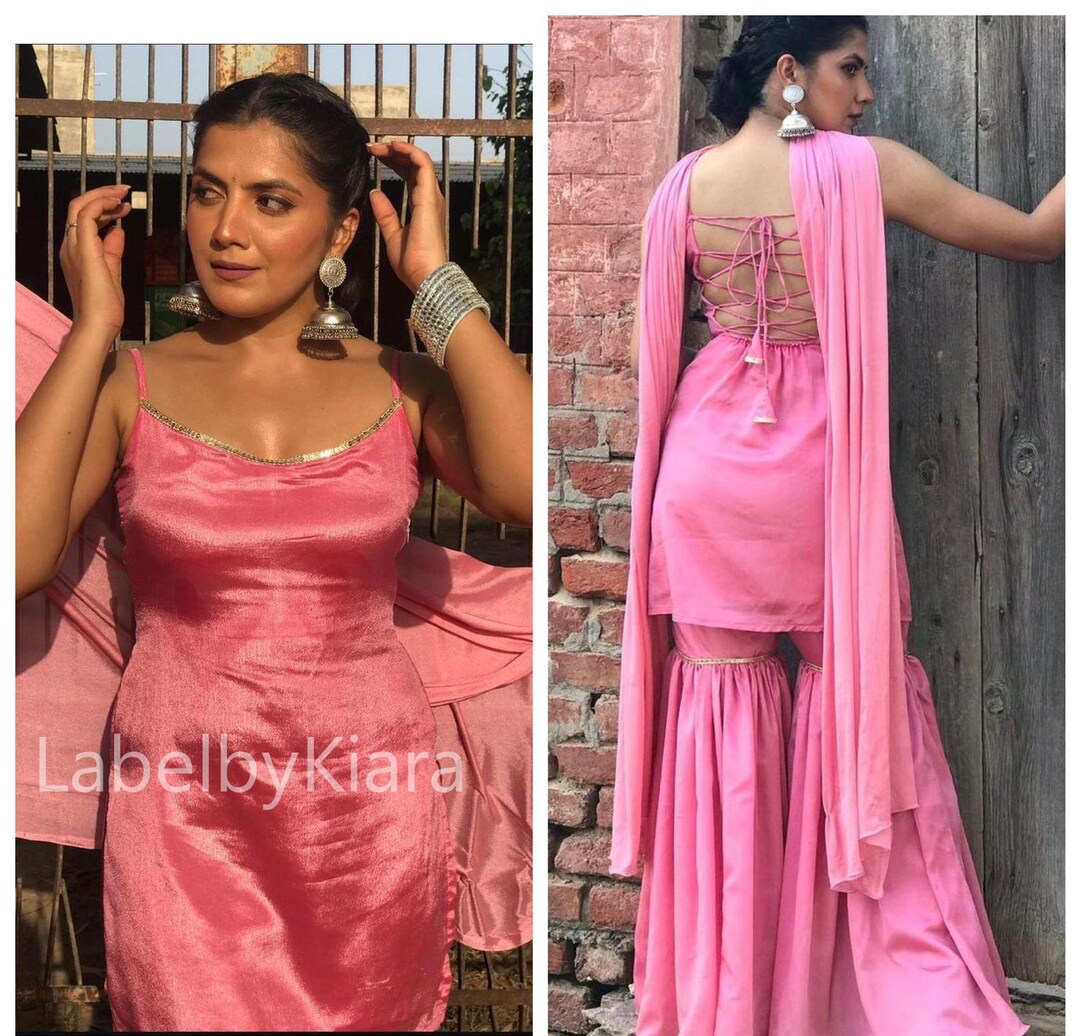Pink Kurti Jacket and Sharara
