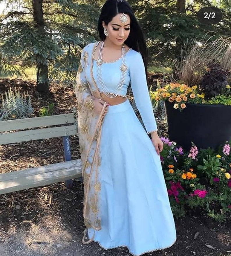 Raw silk lengha choli with heavy embroidered net dupatta Designer lehenga choli for women bridesmaid lengha dress Indian lehenga choli