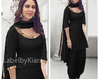 Abito Kurta Patiala in seta nera per donna, abito indiano Salwar per matrimonio, abito Kurta Patiala, abito Punjabi, abito Pakistano Salwar Kameez Eid