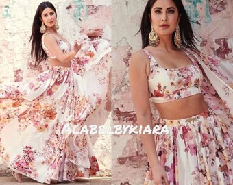Floral off white satin georgette   lehenga choli for women bridesmaid lehenga choli floral dress designer indian pakistani lehenga choli