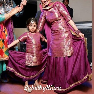 Mother daughter matching outfit banarasee brocade indo western dress with dupatta  bridesmaid dress Indian lehenga choli for women
