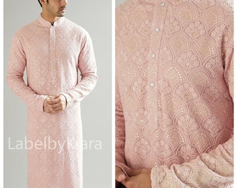 Pure Chikankari Embroidered Kurta Pajama Set For Men Kurta Pajama For Wedding Indian Outfit For Men Designer Kurta Pyjama Made To Order