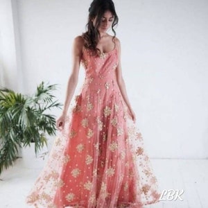 柔らかいスパンコールネットドレス、インドドレス、インドデザイナーカクテルドレス、レセプションドレス、女性用花嫁介添人ドレス