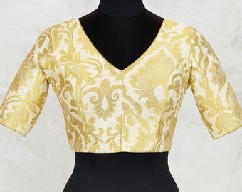 Stylish Sleeveless Banarasi Brocade Blouse For Women Sari Blouse Readymade Blouse Indian Crop Top Wedding Lengha Choli Partywear Top