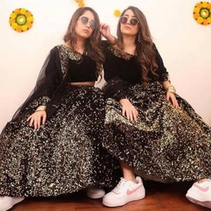 Velvet sequins lehenga with silk blouse and chiffon dupatta bridesmaid dress bridesmaid dress Indian dress indian lehenga skirt choli