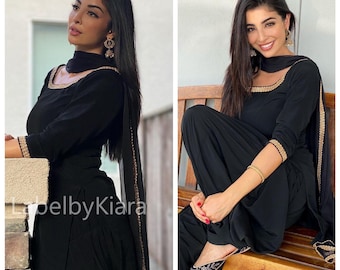 Kurta Patiala in georgette nero per donna, abito indiano Salwar per matrimonio, abito Kurta Patiala, abito punjabi, abito pakistano Salwar Kameez Eid