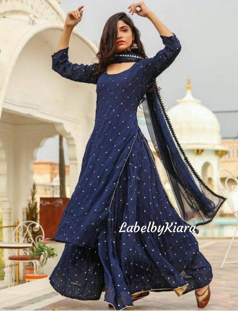 Dazzling Deep Blue Indo Western Kurta and Pant Set main image 1