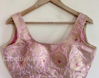 Stylish Sleeveless Banarasi Brocade Blouse For Women Sari Blouse Readymade Blouse Indian Crop Top Wedding Lengha Choli Partywear Top