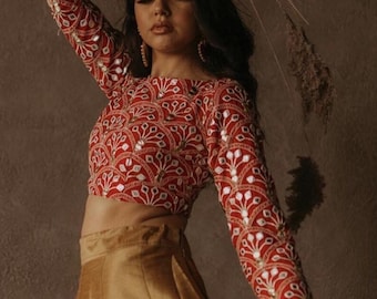 Pure Embroidered Georgette Blouse For Women Sari Blouse Readymade Blouse Indian CropTop Wedding Lengha Choli Partywear Top For Functions
