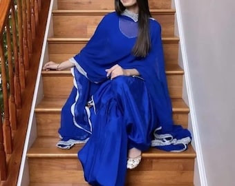 Koningsblauw Kurta Patiala-pak voor vrouwen Indiase salwar-pak bruiloft Kurta Patiala-jurk Punjabi-pak Pakistaanse Salwar Kameez voor meisjes