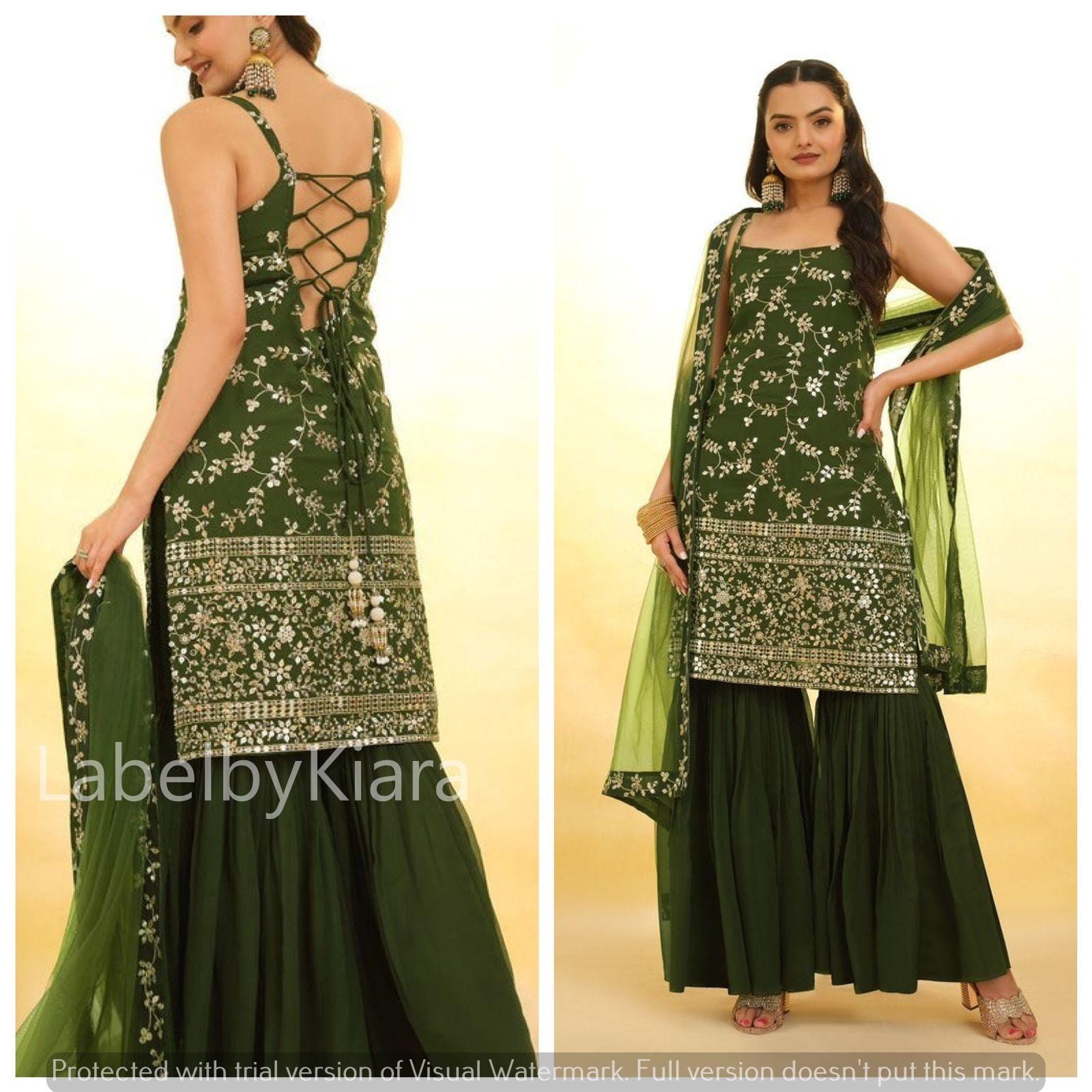 Bottle Green Banarasi Brocade Kurta Sharara Set For Women Sharara Suit For Wedding Pakistani Sharara Outfits Indian Ethnic Salwar Kameez