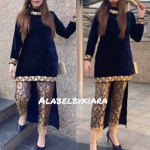 Indian pakistani dress velvet kurta brocade pants Indo western dress for women pakistani suit colors available indian bridesmaids