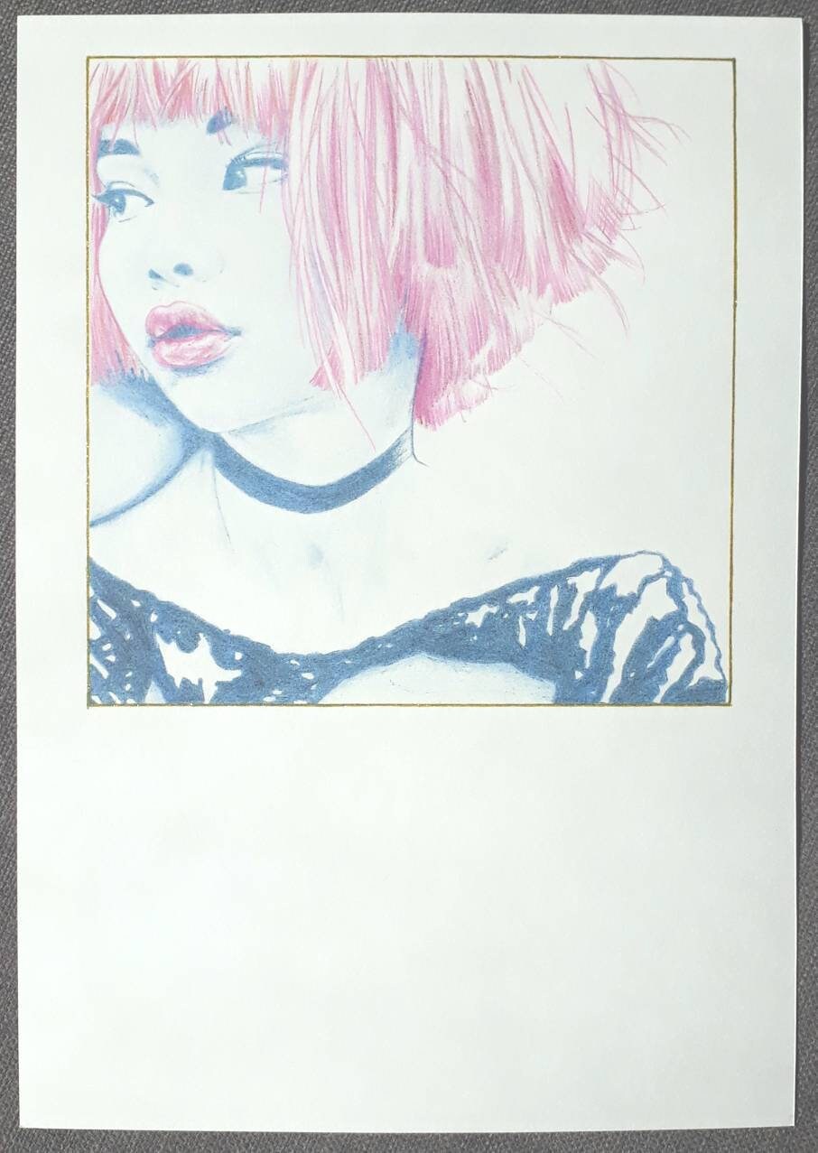 Lait-Fraise [strawberry-Milk] - Art Print Of A Coloured Pencils Portrait On A4 Canson Paper Illustra