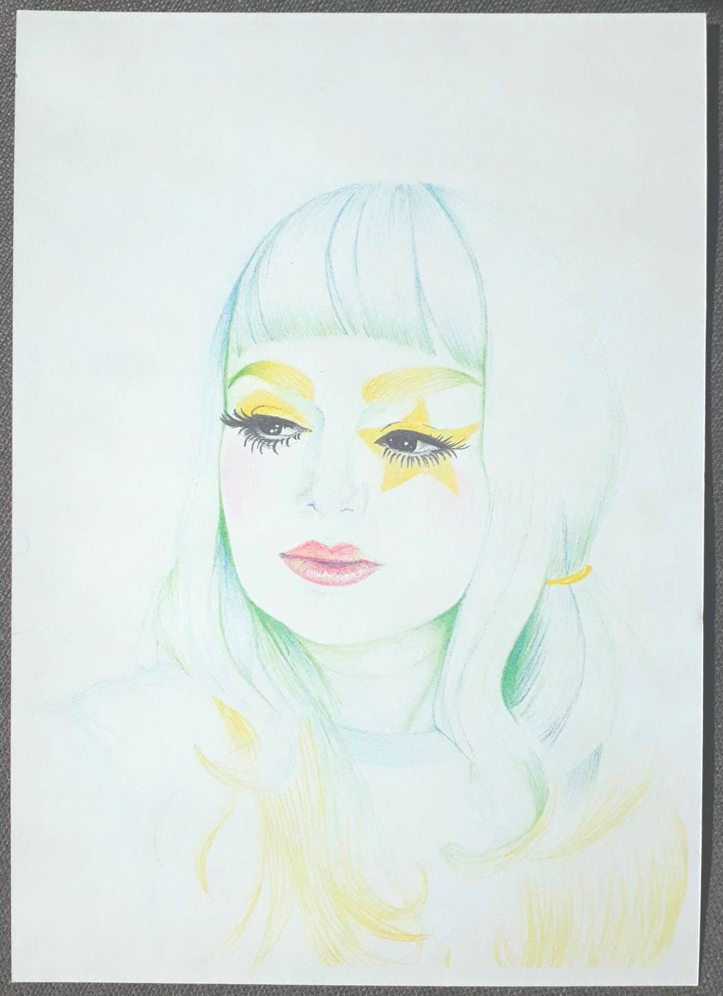 Pastel Circus Girl - Art Print With Hand Embellishments Of A Coloured Pencils Illustration A4