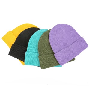 Cotton Beanie Hat Warm Biodegradable Eco Black Blue Turquoise Violet Purple Green Red Maroon Yellow Beige Women's Men's Hat for Women Men