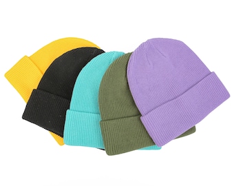 Cotton Beanie Hat Warm Biodegradable Eco Black Blue Turquoise Violet Purple Green Red Maroon Yellow Beige Women's Men's Hat for Women Men