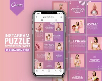 Instagram Puzzle Template, Instagram Grid Template, Fitness Instagram Grid, Fitness Insatgram Puzzle, Wellness Instagram Grid, IG Puzzle