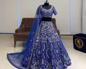 royal blue and white lehenga