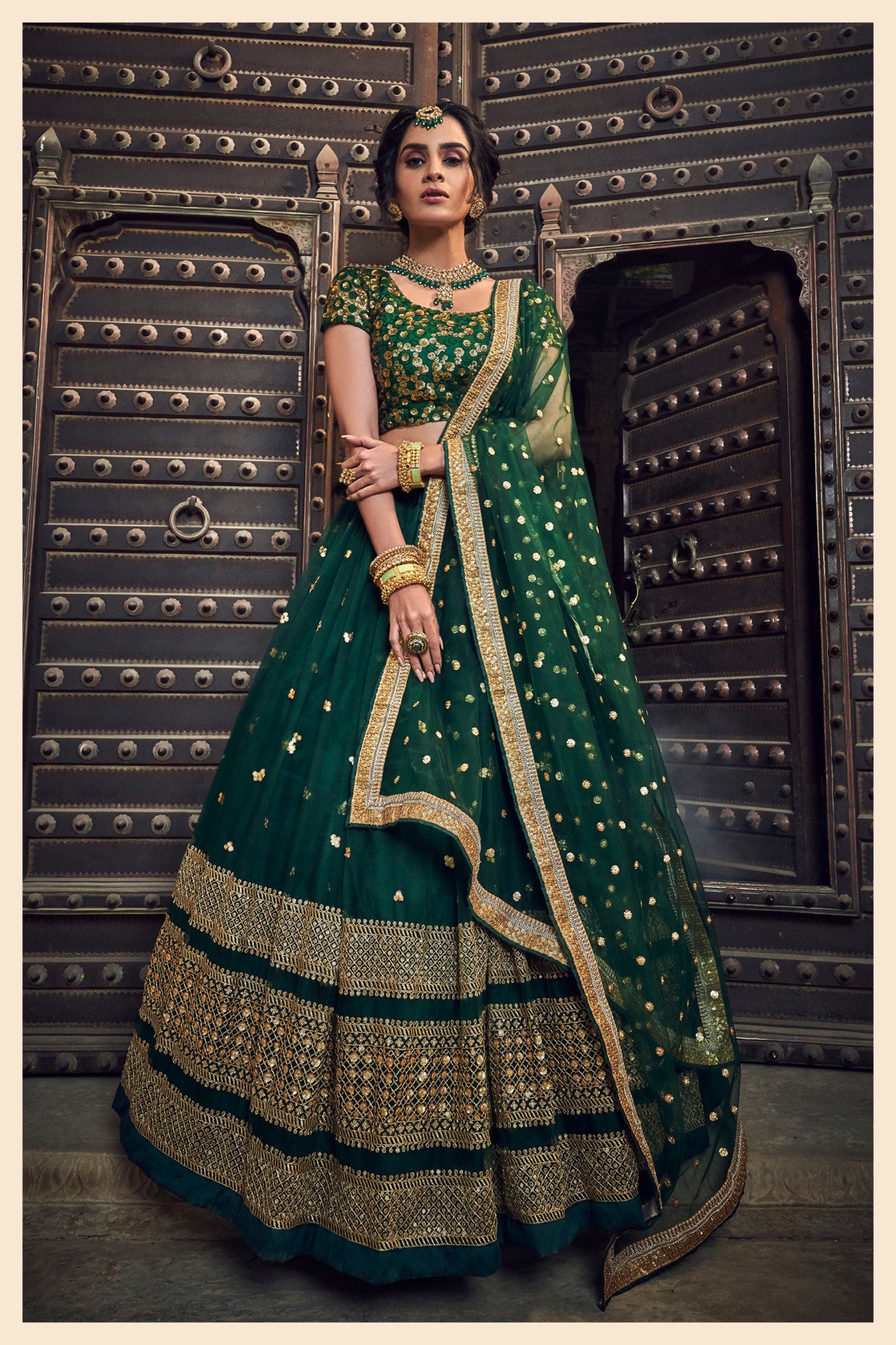 bottle green chaniya choli