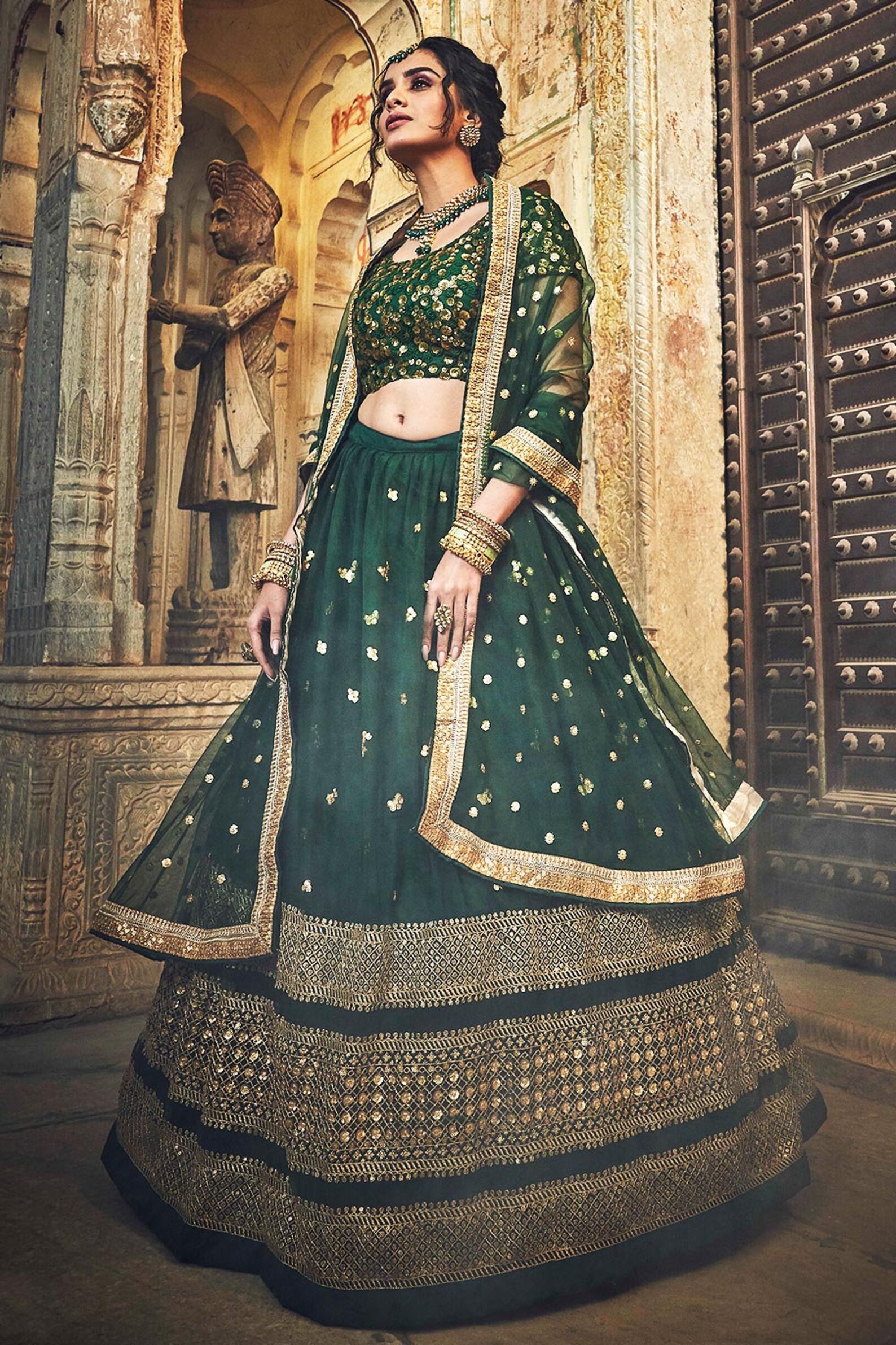 bottle green chaniya choli