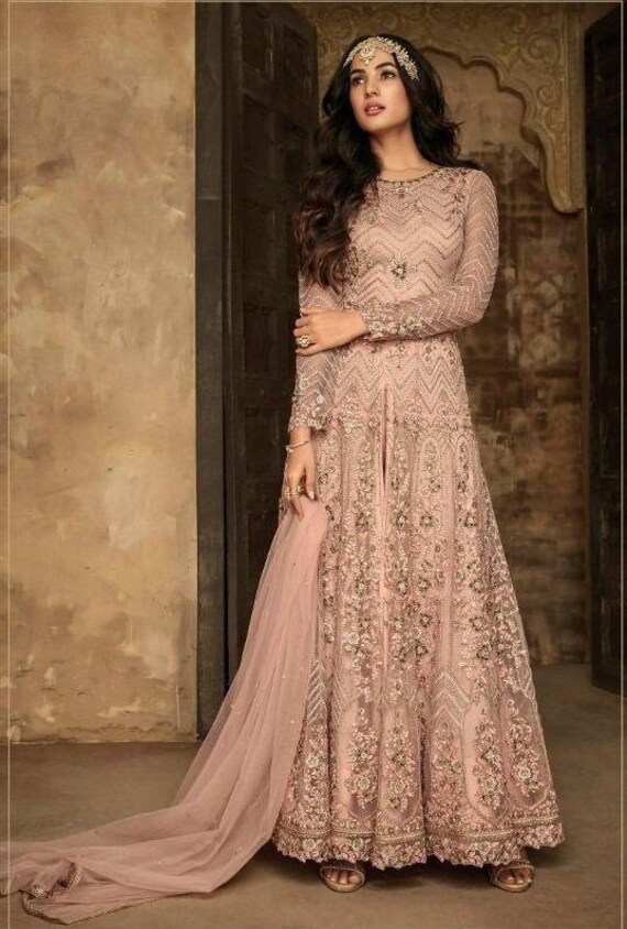 Details about   Indian Anarkali Gown Party Wear Pakistani net  Wedding Shalwar Kameez  suit 