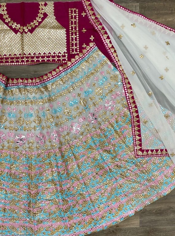 Readymade banglori silk lehnga all over multi color foil miror work ready blouse 
