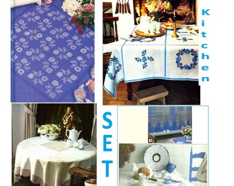 digital PDF pattern embroidery cross stitch linen corner kitchen violets clover table runner tablecloth placemat border small easy simple