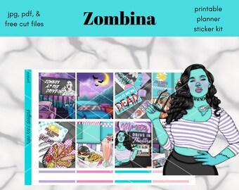 Zombina Printable Planner Sticker Kit, Weekly Vertical Layout (JPG, PDF)