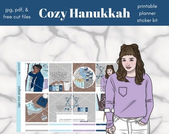 Cozy Hanukkah Planner Sticker Kit, Weekly Layout (Digital Download)