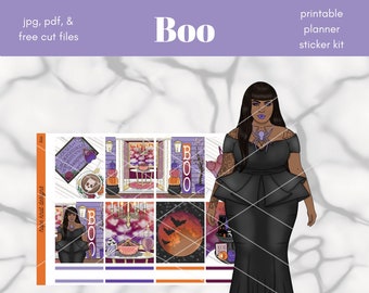 Boo Printable Planner Sticker Kit, Halloween Theme (JPG, PDF)