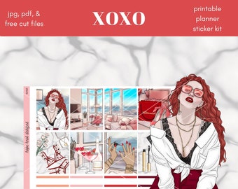 XOXO Planner Sticker Kit, Printable Weekly Stickers (PDF, JPG)