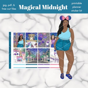 Magical Midnight PRINTABLE Weekly Vertical Planner Sticker Kit / Taille standard 1.5in Wide Stickers / JPG, PDF, Free Cut Files Inclus