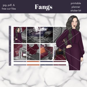Fangs PRINTABLE Weekly Vertical Planner Sticker Kit / Taille standard 1.5in Wide Stickers / JPG, PDF, Free Cut Files Inclus