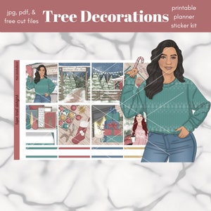 Décorations d’arbres IMPRIMABLE Kit d’autocollants hebdomadaire de planificateur vertical / taille standard autocollants de 1,5 po de large / JPG, PDF, fichiers de coupe gratuits inclus