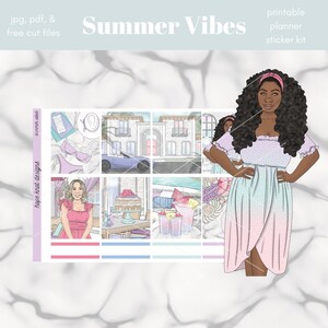 Summer Vibes PRINTABLE Weekly Vertical Planner Sticker Kit / Taille standard 1.5in Wide Stickers / JPG, PDF, Free Cut Files Inclus