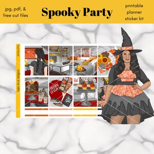 Spooky Party PRINTABLE Weekly Vertical Planner Sticker Kit / Taille standard 1.5in Wide Stickers / JPG, PDF, Free Cut Files Inclus