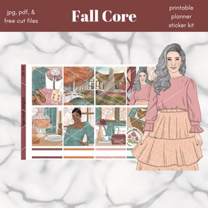 Fall Core PRINTABLE Weekly Vertical Planner Sticker Kit / Taille standard 1.5in Wide Stickers / JPG, PDF, Free Cut Files Inclus