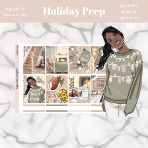 Holiday Prep PRINTABLE Weekly Vertical Planner Sticker Kit / Taille standard 1.5in Wide Autocollants / JPG, PDF, fichiers de coupe gratuits inclus