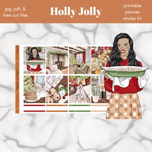 Holly Jolly PRINTABLE Kit d’autocollants hebdomadaires de planificateur vertical / Taille standard Autocollants de 1,5 po de large / JPG, PDF, Fichiers de coupe gratuits inclus