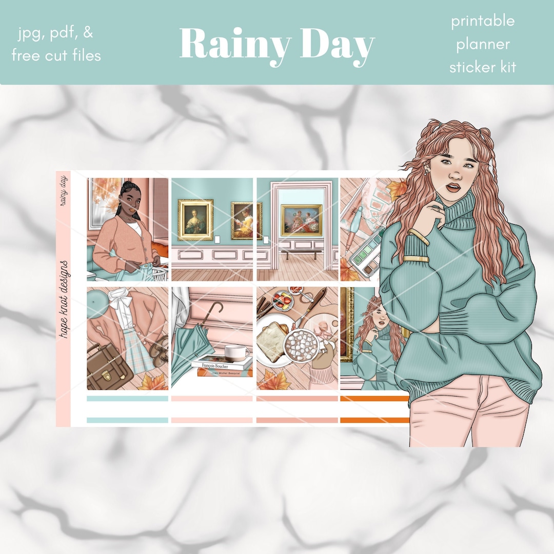 Rainy Day PRINTABLE Weekly Vertical Planner Sticker Kit/standard Size 1 ...