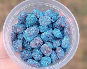 Gusherz Glaseado. Caramelos ácidos. Frambuesa Azul Ácida. Bocadillos. Dulces. Recuerdos de fiesta. Cumpleaños. Caramelos azules. Ácidos. Virales. Éxito de ventas.
