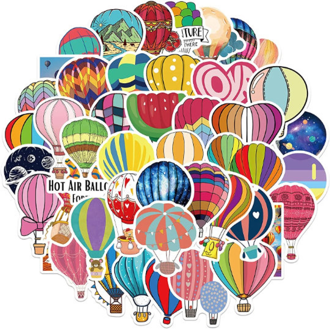 50pcs Balloon Stickers Hot Air Balloons Decals Colorful Etsy