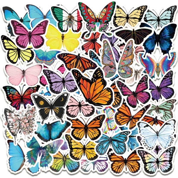 50pcs Cute Butterfly Sticker For Kid Teen Girls Decor Laptop Scrapbooking Notebook Locker Phone Case Computer Desk Table Sticker pack