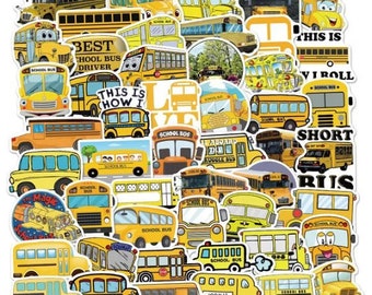 50pcs School Bus Stickers Funny Decals for Decorative Kid Teen Laptop Sticker Home Art Stickers Notebook School Stationery Notebook Crafts