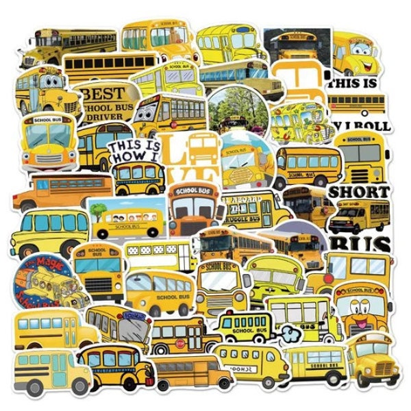 50 Stück Schulbus Aufkleber Lustige Aufkleber für Dekoratives Kind Teen Laptop Sticker Home Art Stickers Notizbuch Schule Schreibwaren Notizbuch Basteln